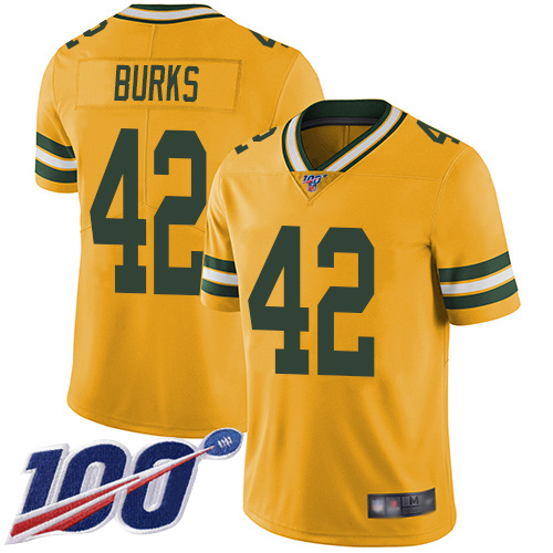 Green Bay Packers Limited Gold Men 42 Burks Oren Jersey Nike NFL 100th Season Rush Vapor Untouchable